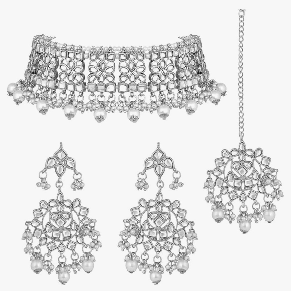 Indian jewelry Silver Choker and Earring Set